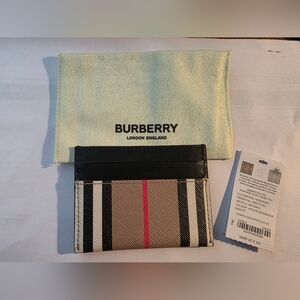 Burberry Black, Red, and Tan Striped Card Holder